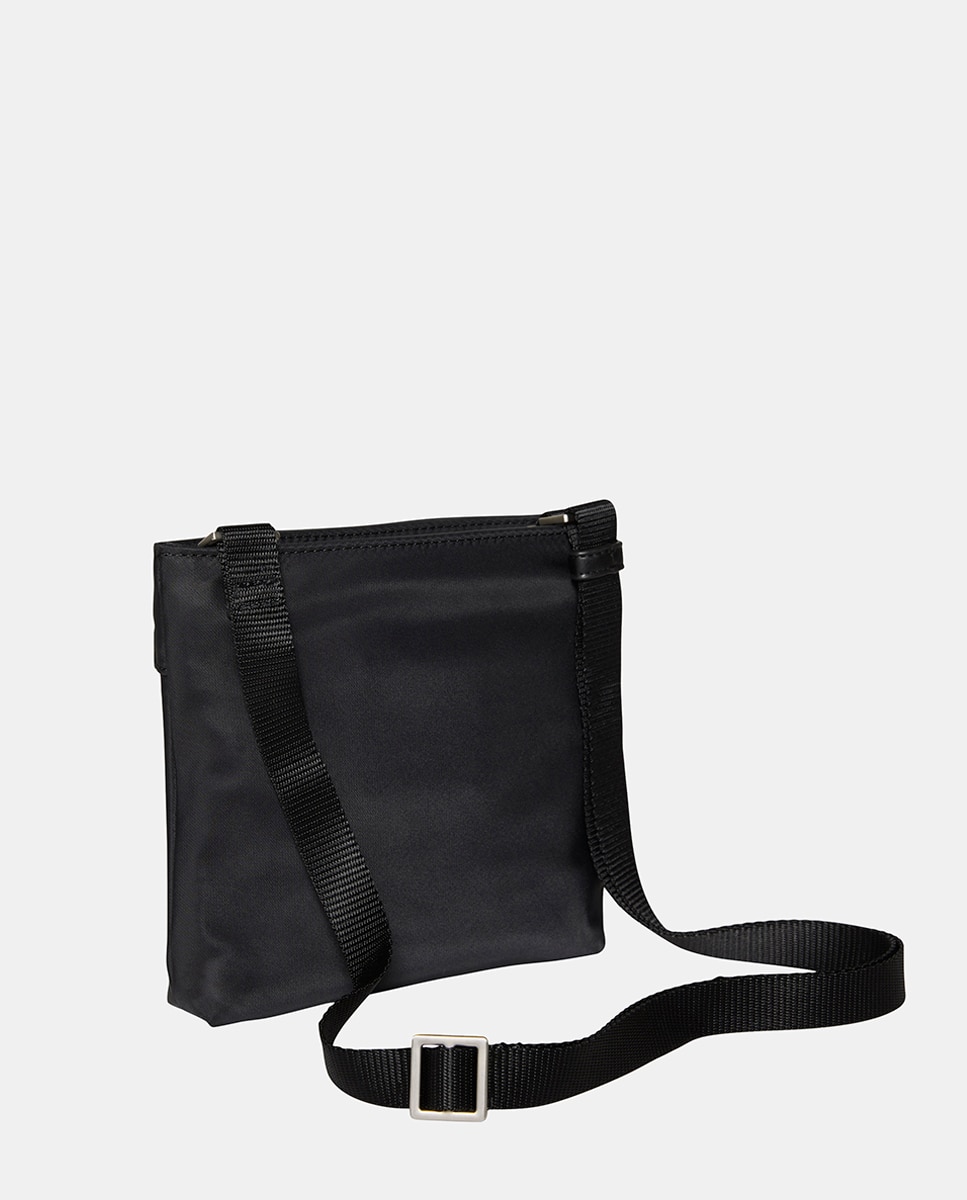 Mala a Tiracolo Plana de Nylon Preto-3