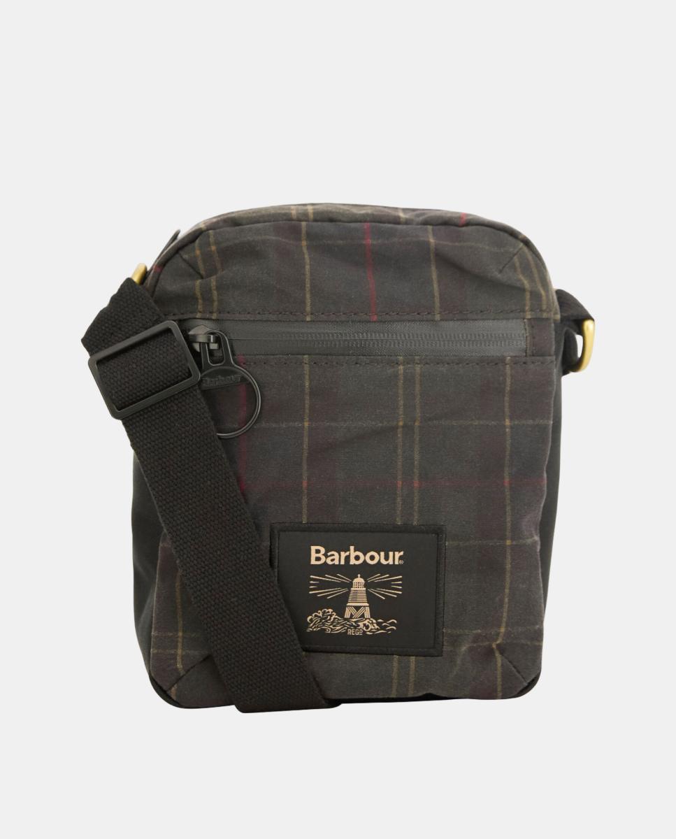 Imagen 0 de Bandolera en tejido técnico con diseño de tartán Verde