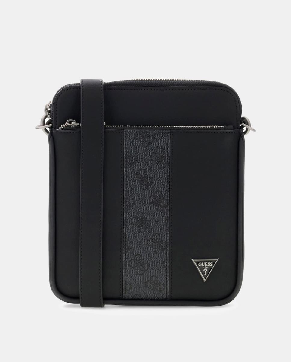 Bandolera de hombre plana de formato rectangular con solapa frontal - Guess - Negro Negro-1