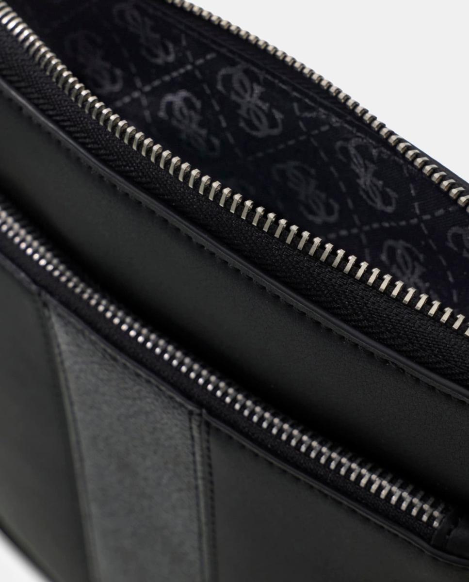 Bandolera de hombre plana de formato rectangular con solapa frontal - Guess - Negro Negro-3