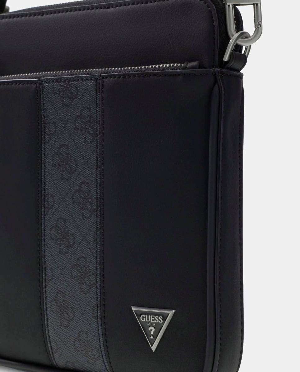 Bandolera de hombre plana de formato rectangular con solapa frontal - Guess - Negro Negro-4