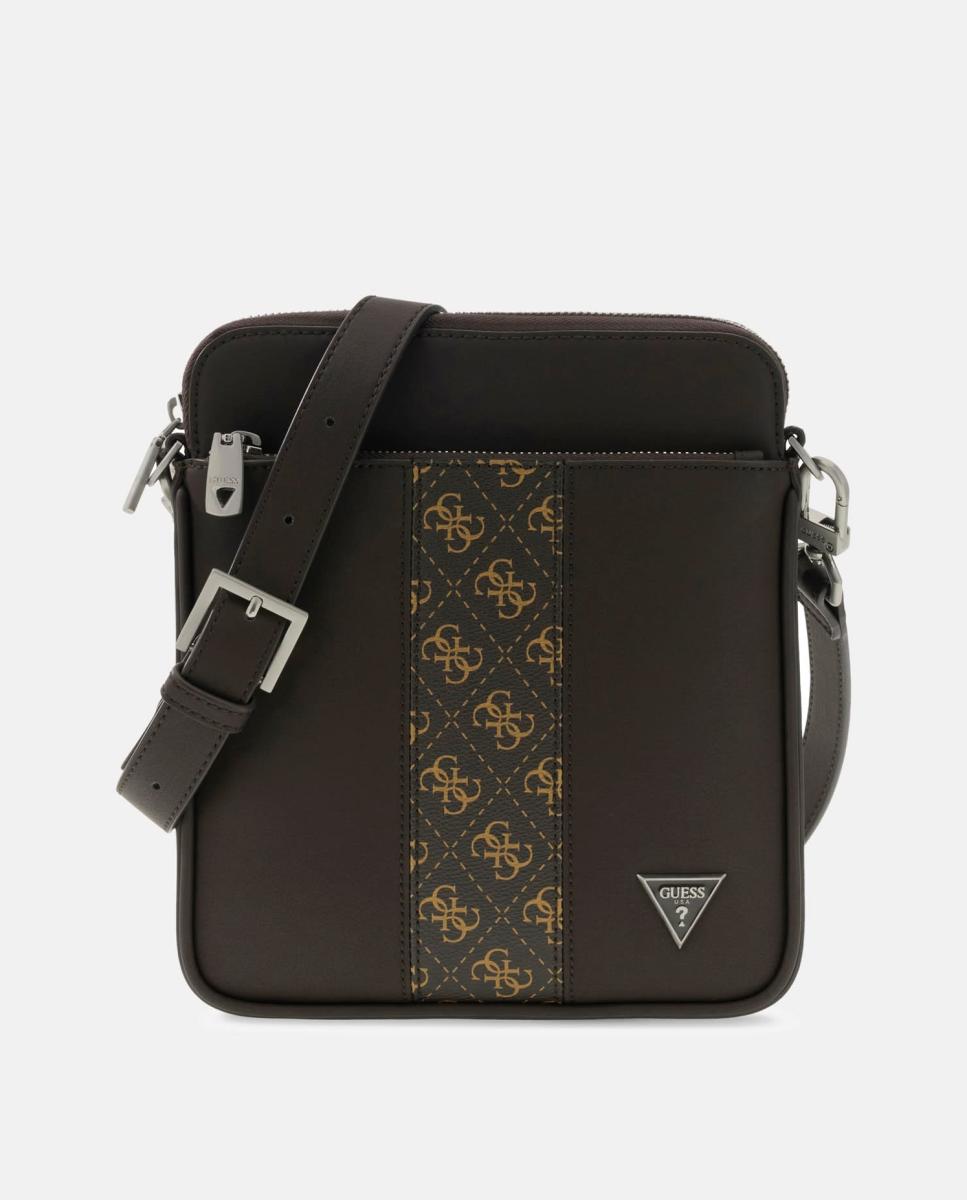Bandolera de hombre plana de formato rectangular con solapa frontal - Guess - Marrón oscuro Marrón oscuro-1