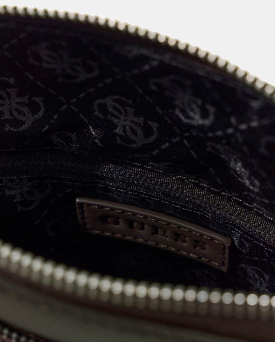 Bandolera de hombre plana de formato rectangular con solapa frontal - Guess - Marrón oscuro Marrón oscuro-3