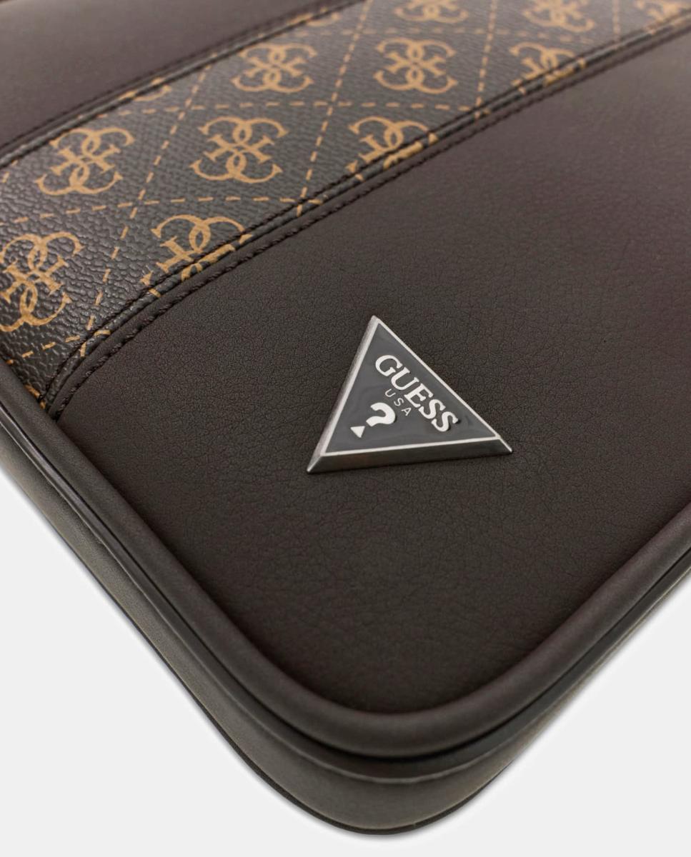 Bandolera de hombre plana de formato rectangular con solapa frontal - Guess - Marrón oscuro Marrón oscuro-4