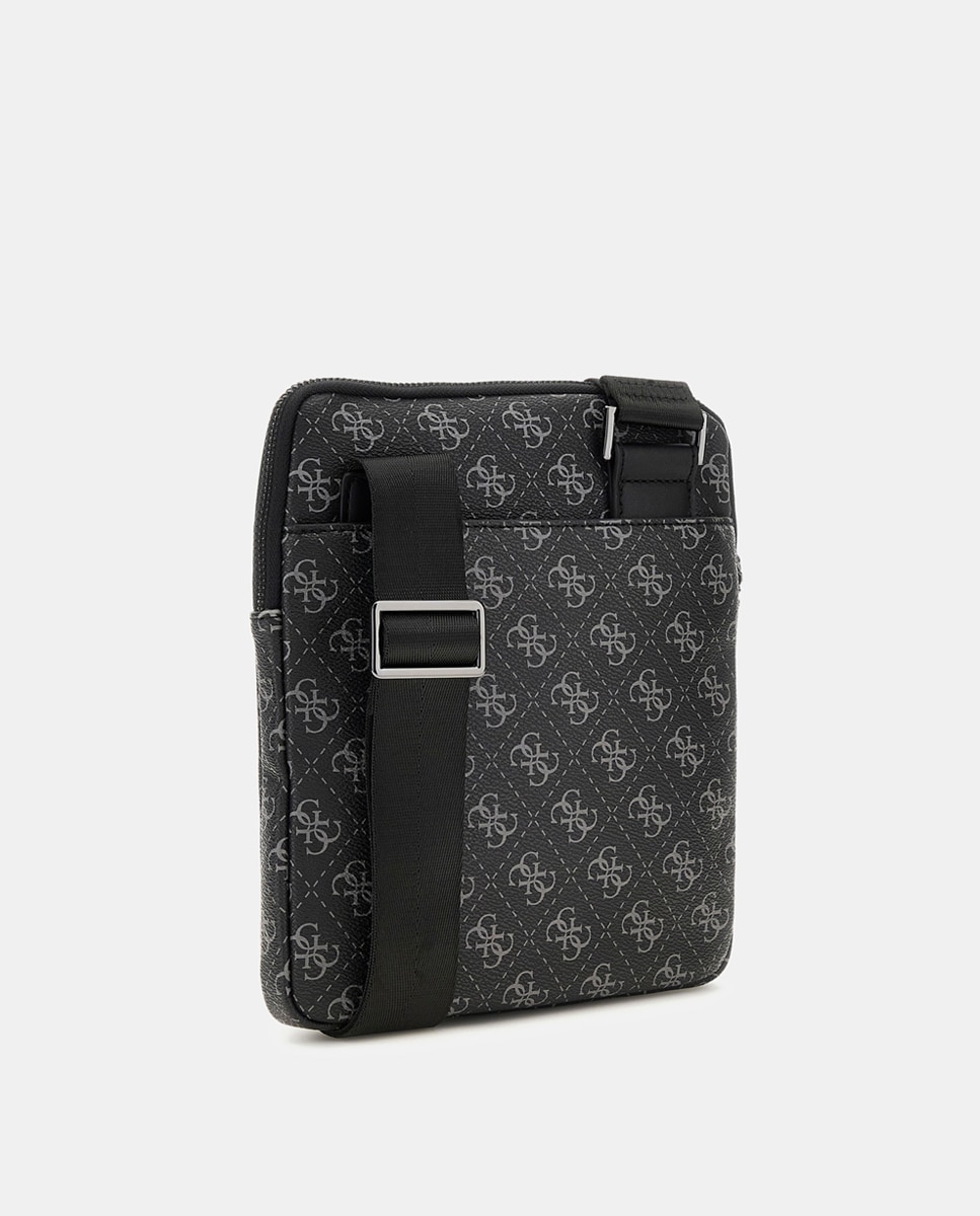 Mala a Tiracolo Plana com Estampado de Logótipo e Fecho de Correr Cinzento-escuro-3