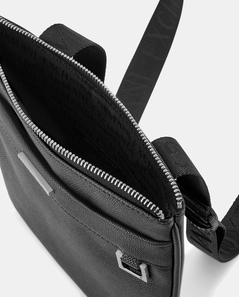 Mala a Tiracolo com Bolso Grande, Correia Ajustável e Logótipo à Frente Preto-4