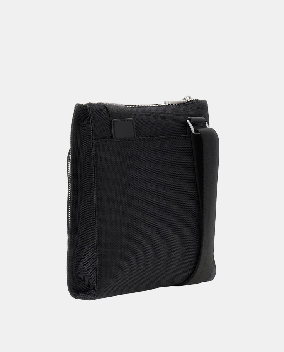 Mala a Tiracolo Plana de Formato Retangular com Bolso à Frente Preto-2