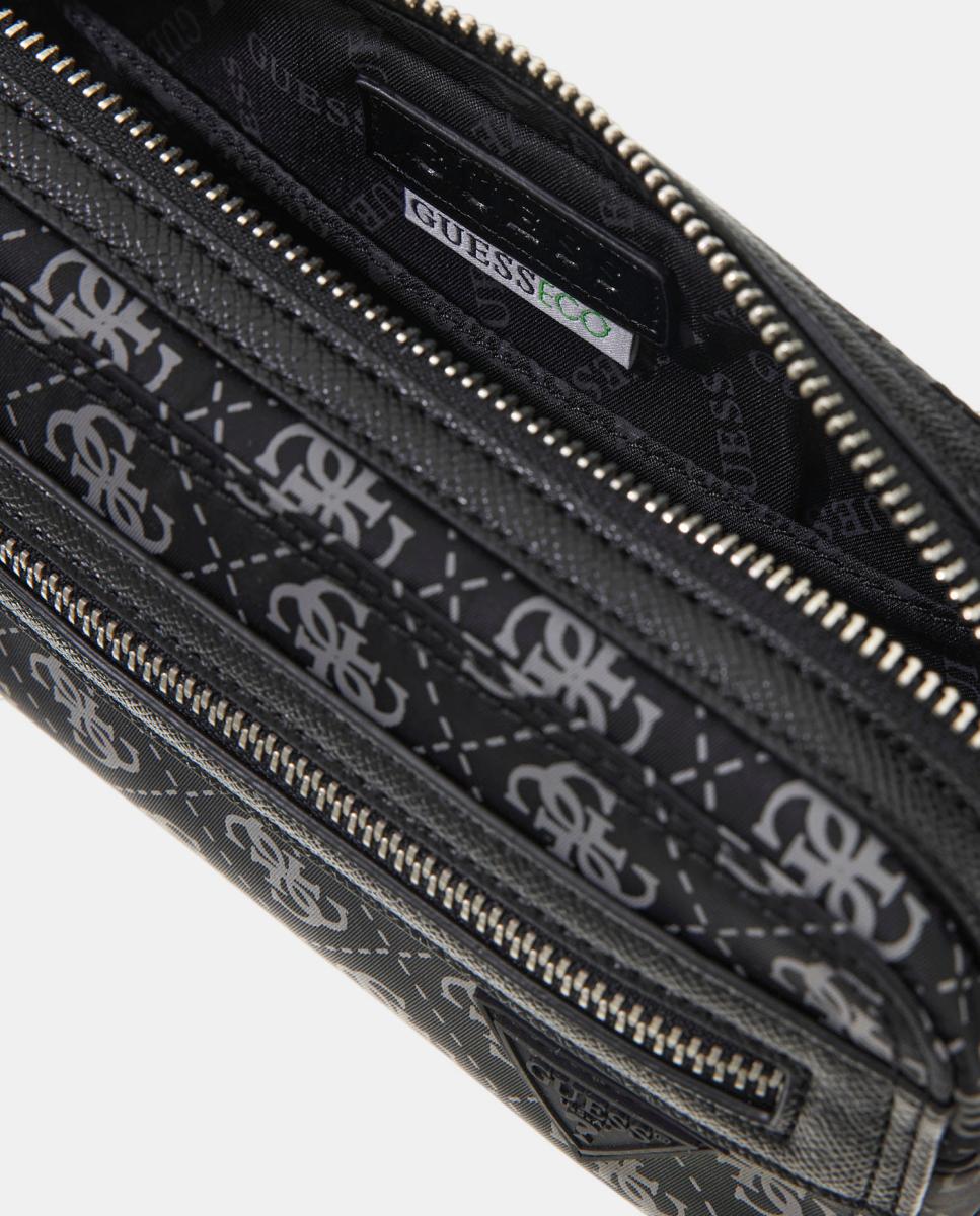 Mala a Tiracolo Tipo Camera Bag de Formato Horizontal com Compartimento Duplo Preto-2