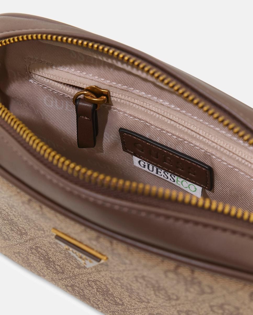 Mala a Tiracolo Tipo Camera Bag de Formato Horizontal com Compartimento Duplo Bege-4