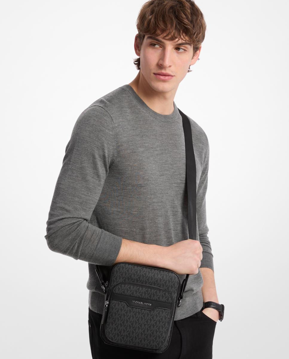 Bandolera de hombre con doble compartimento y estampado logotipos MK - Michael Kors - Negro Negro-3