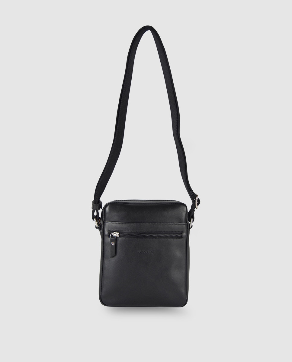Mala a tiracolo de pele preta com bolso exterior Preto-1