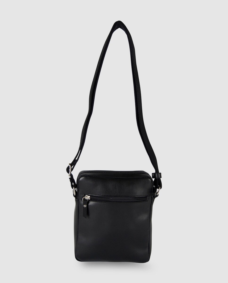 Mala a tiracolo de pele preta com bolso exterior Preto-3