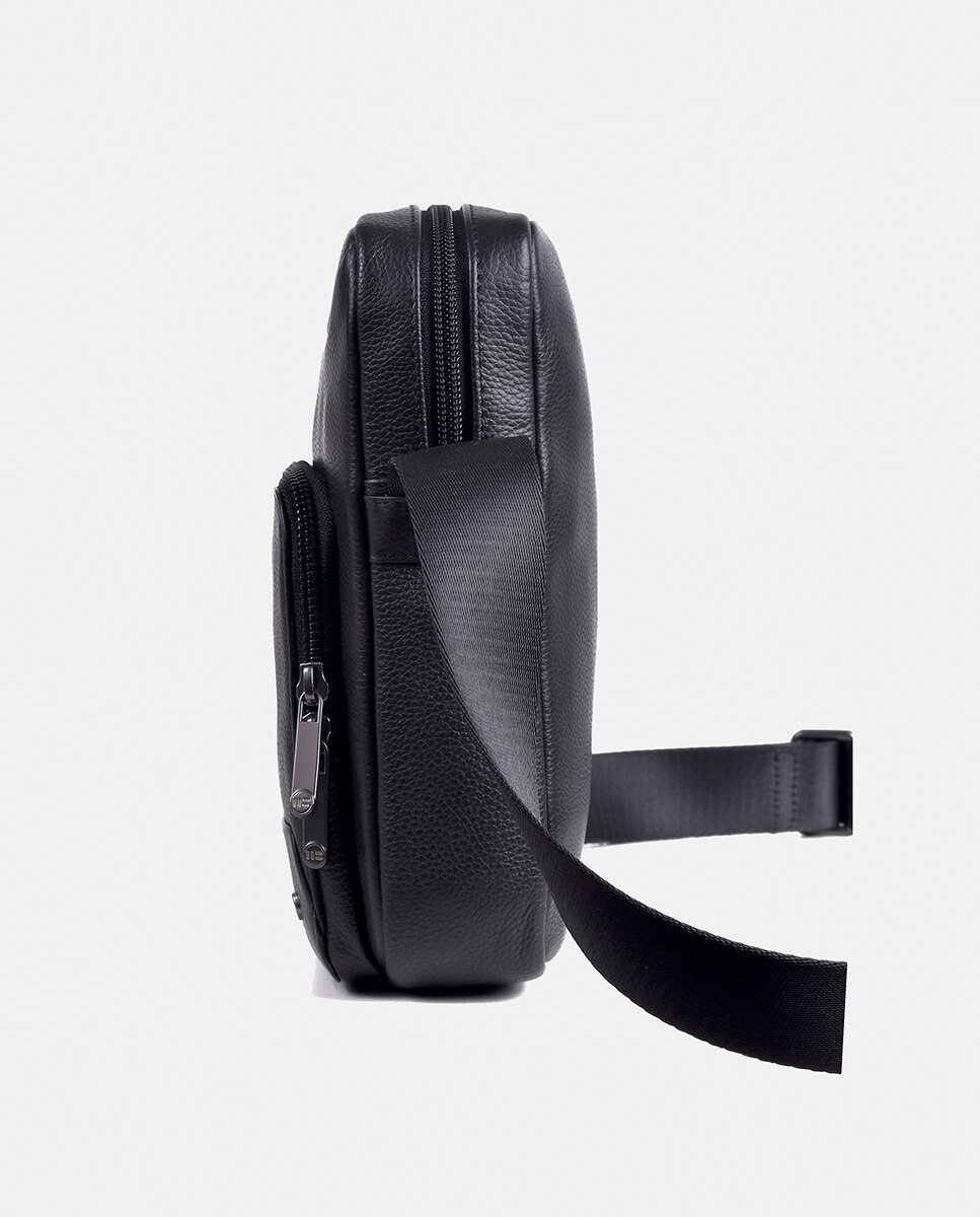 Mala Média em Pele Legítima de Grão Natural Preto-2