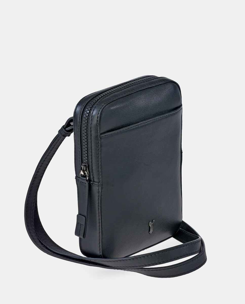Bolso cruzar para hombre YANKO en piel color negro y bandolera de