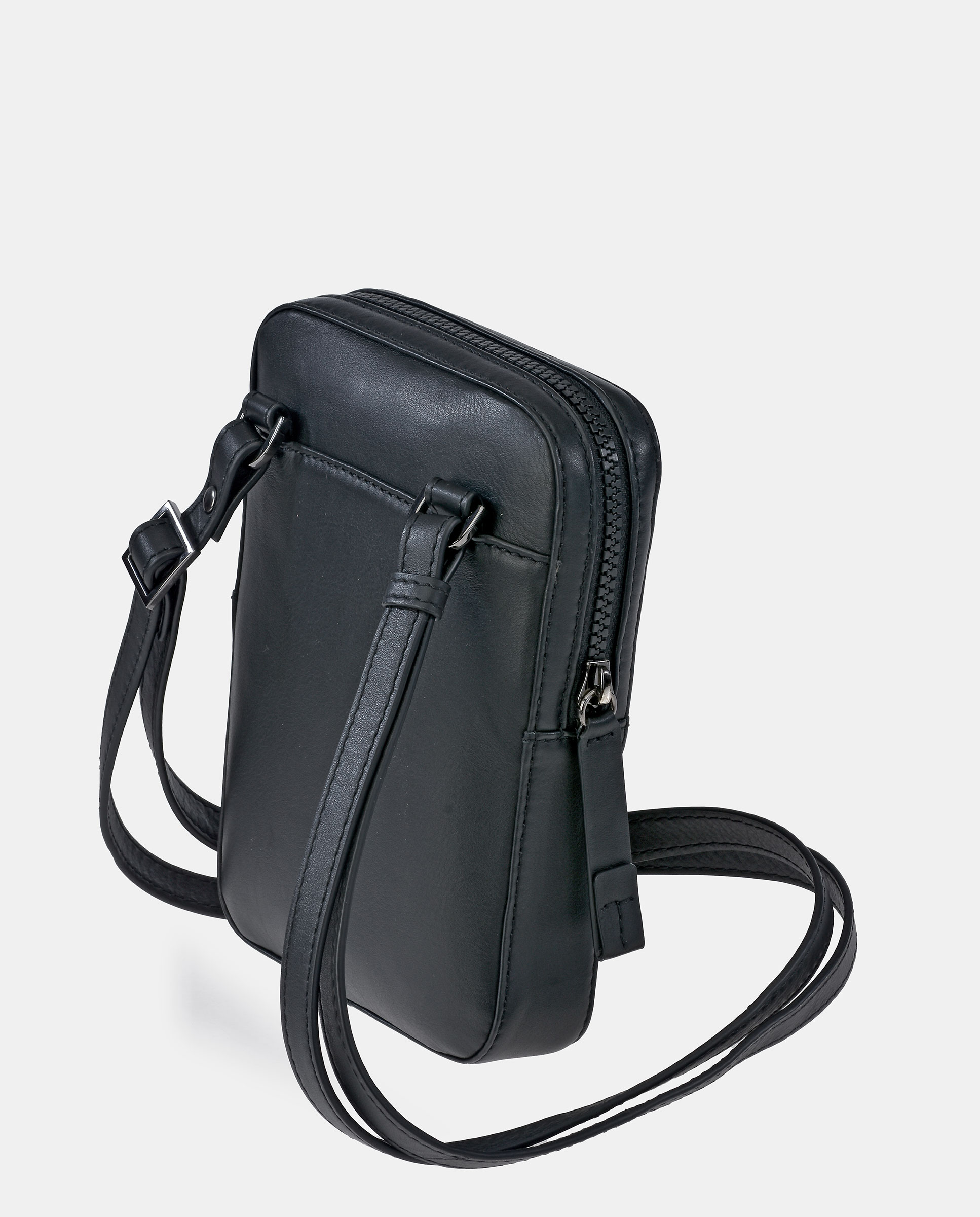 Mala Cruzada em Pele com Alça de Tiracolo Larga em Nylon - Preto Preto-3