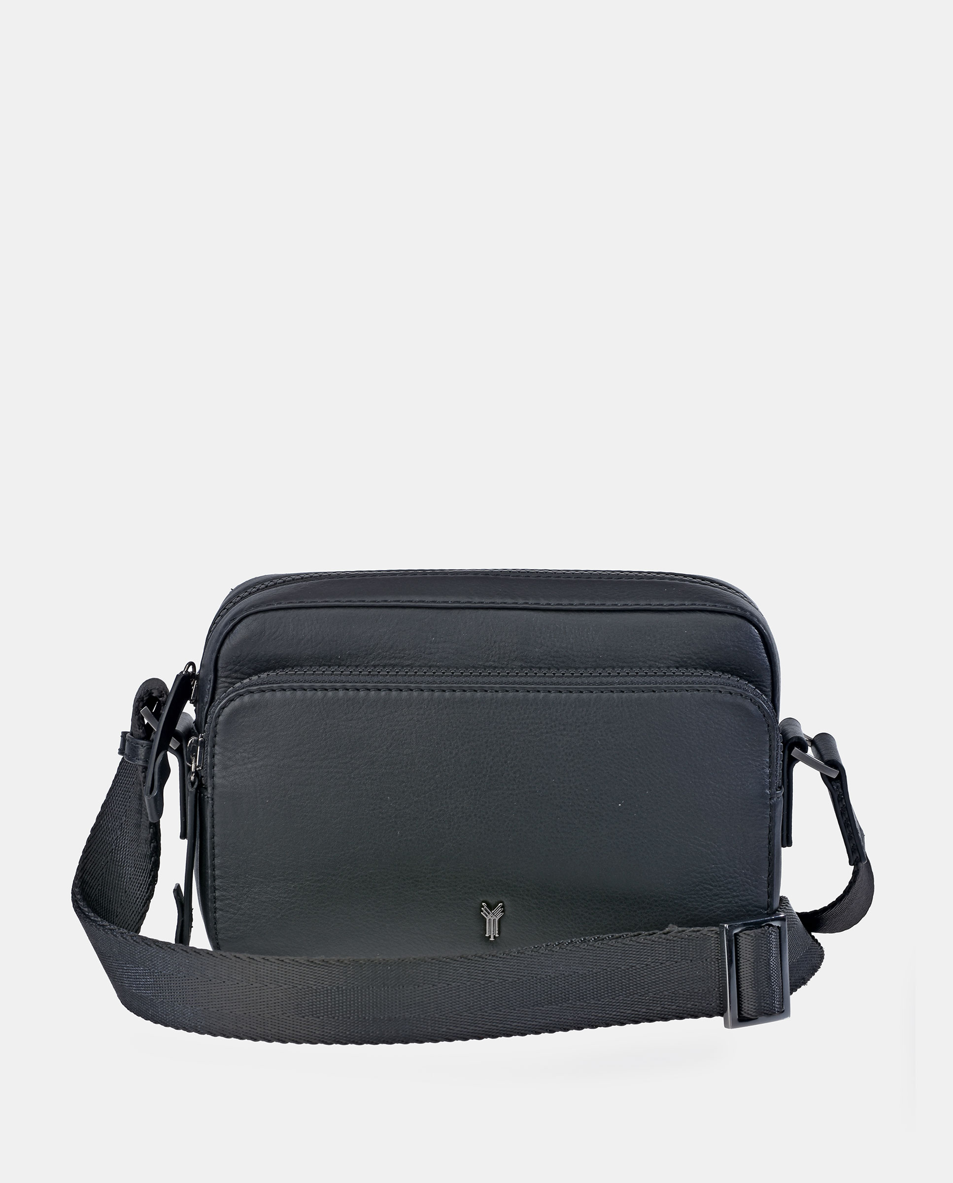 Mala Cruzada em Pele com Alça de Tiracolo em Nylon - Preto Preto-1