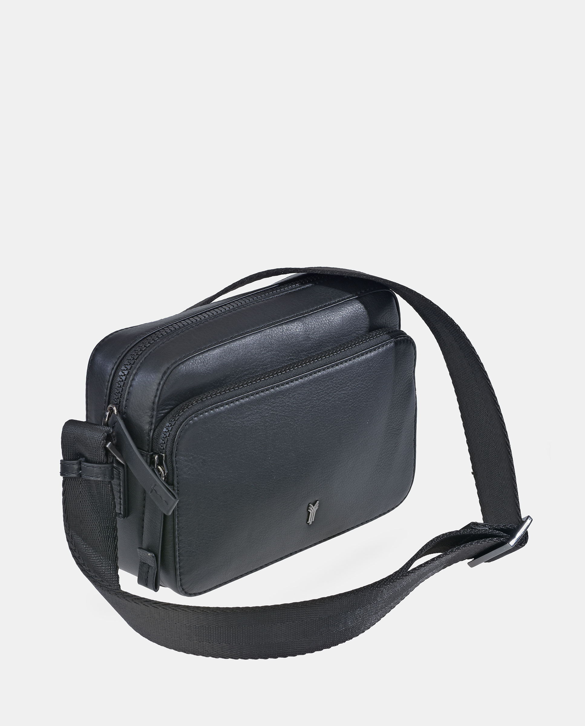 Mala Cruzada em Pele com Alça de Tiracolo em Nylon - Preto Preto-2