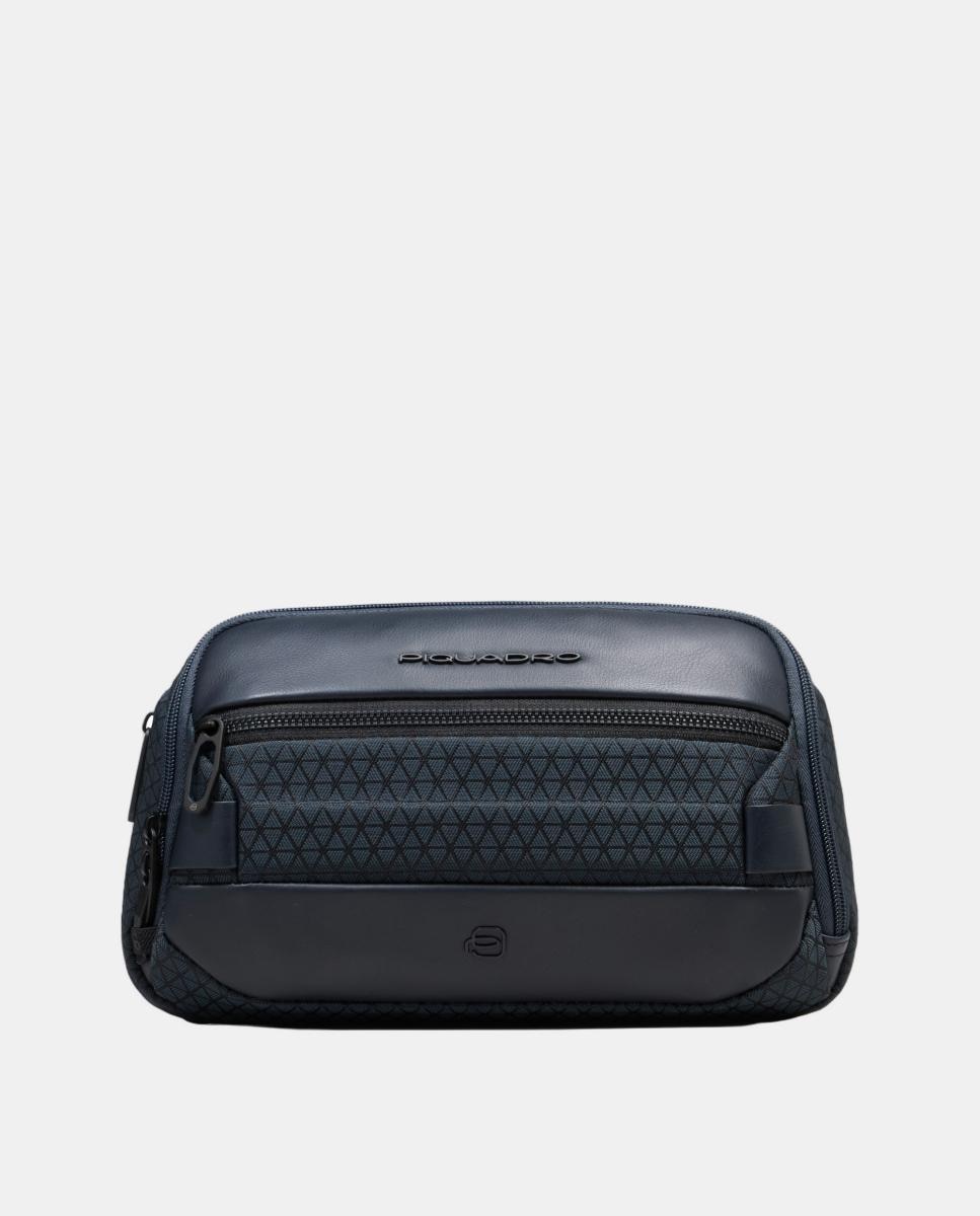 Bolsa de Cintura Extensível em Tecido Reciclado e Pele com Sistema Antirroubo e Proteção RFID Azul-2