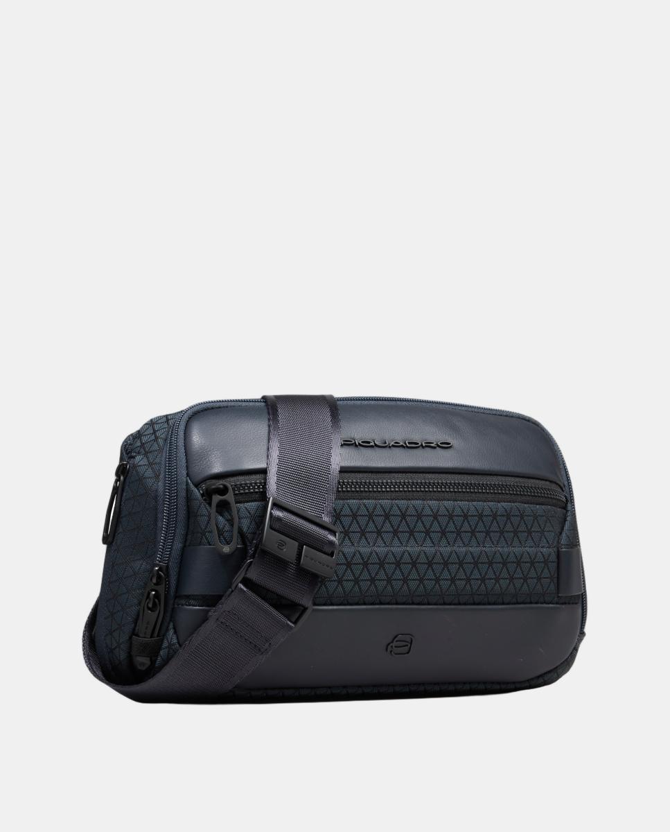Bolsa de Cintura Extensível em Tecido Reciclado e Pele com Sistema Antirroubo e Proteção RFID Azul-3