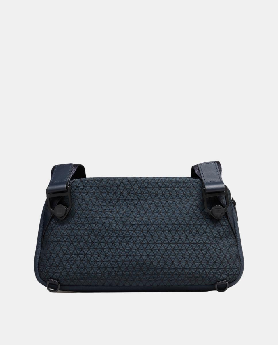 Bolsa de Cintura Extensível em Tecido Reciclado e Pele com Sistema Antirroubo e Proteção RFID Azul-4