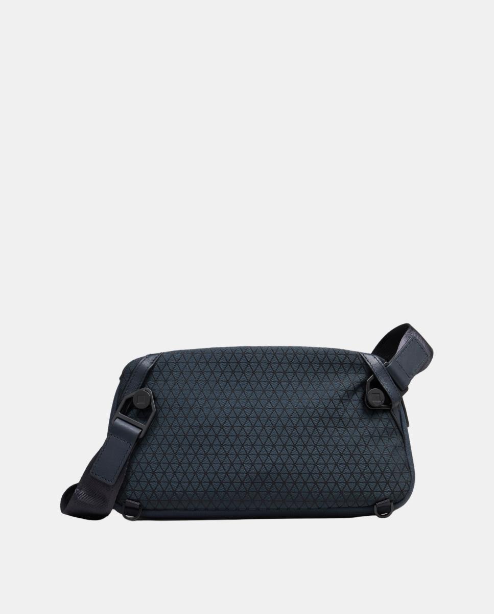 Bolsa de Cintura Extensível em Tecido Reciclado e Pele com Sistema Antirroubo e Proteção RFID Azul-5