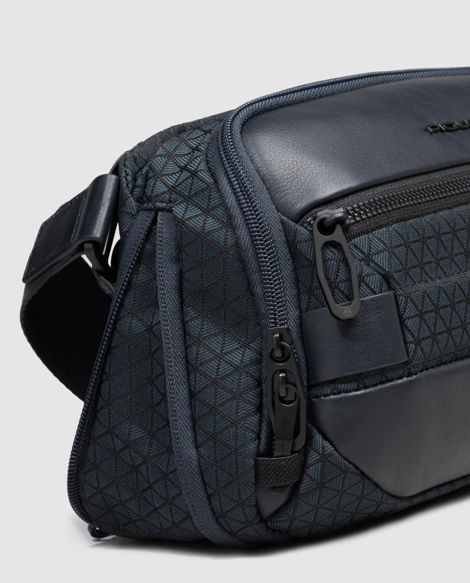 Bolsa de Cintura Extensível em Tecido Reciclado e Pele com Sistema Antirroubo e Proteção RFID Azul-7