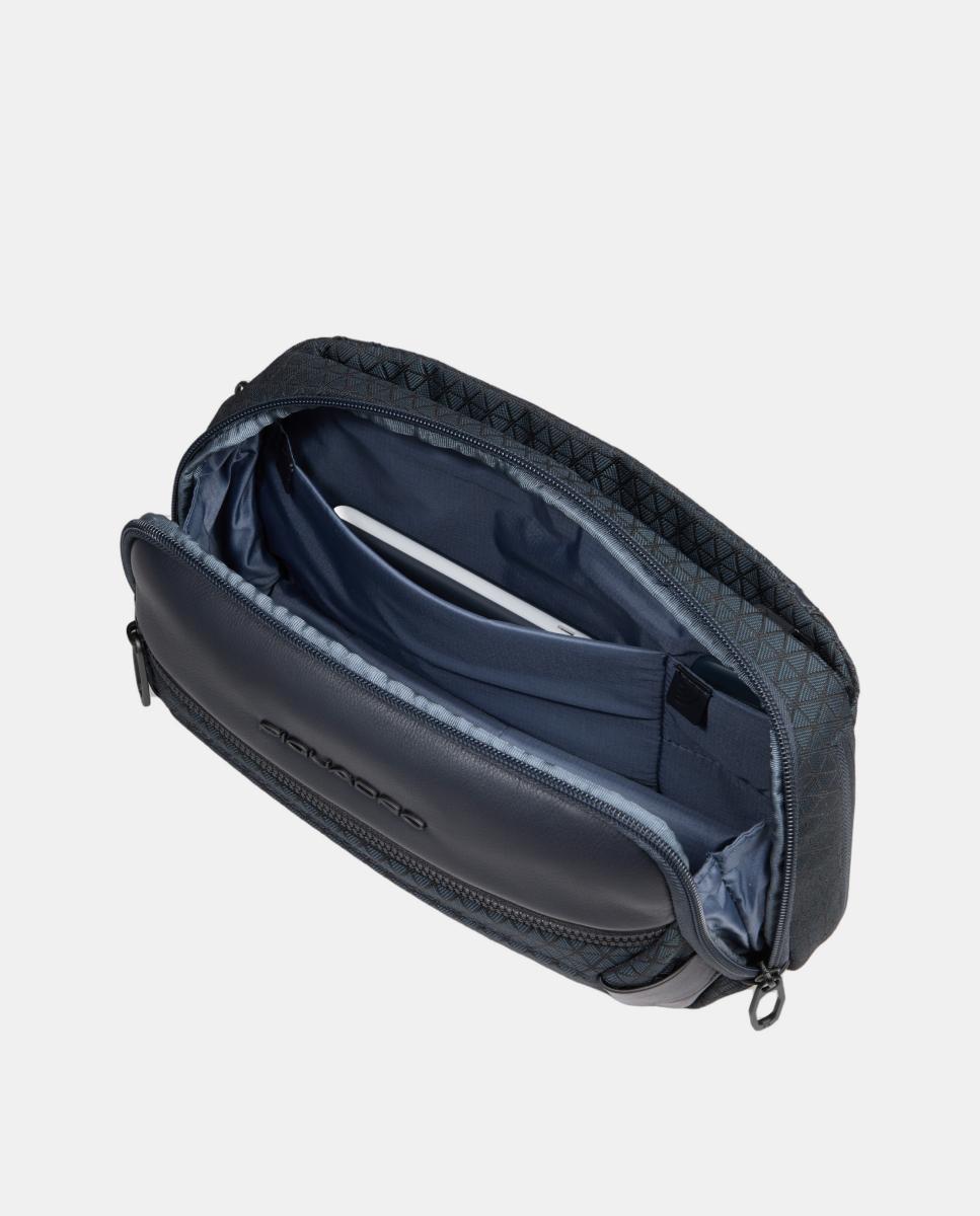 Bolsa de Cintura Extensível em Tecido Reciclado e Pele com Sistema Antirroubo e Proteção RFID Azul-8