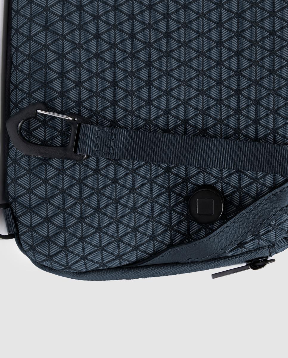 Bolsa de Cintura Extensível em Tecido Reciclado e Pele com Sistema Antirroubo e Proteção RFID Azul-9