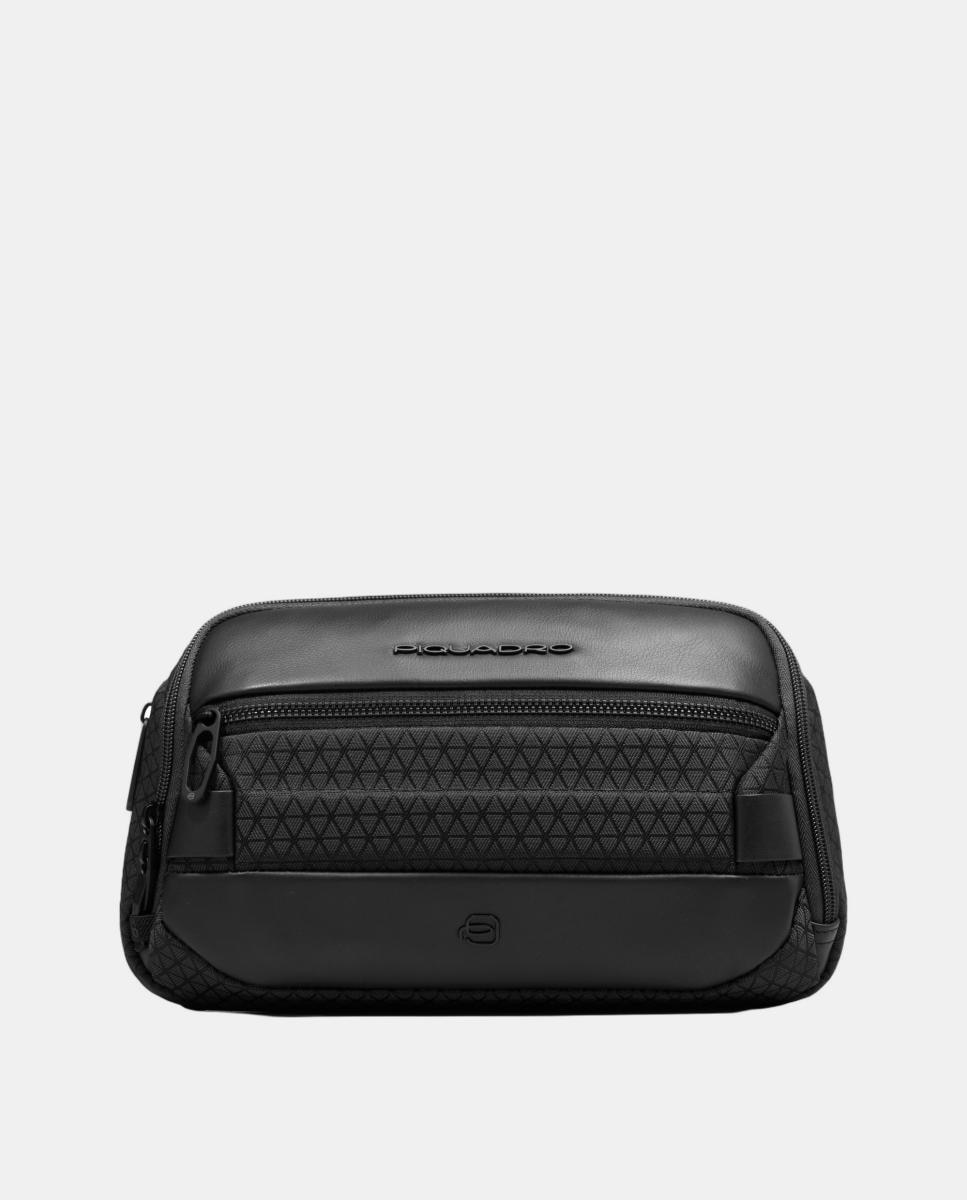 Bolsa de Cintura Extensível em Tecido Reciclado e Pele com Sistema Antirroubo e Proteção RFID Preto-2