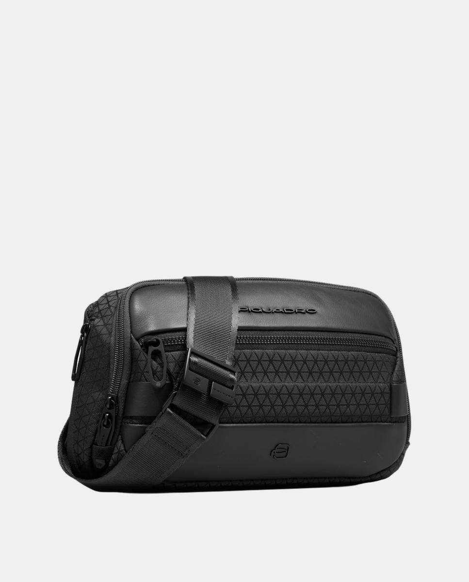 Bolsa de Cintura Extensível em Tecido Reciclado e Pele com Sistema Antirroubo e Proteção RFID Preto-3
