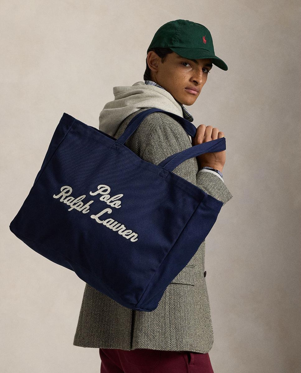 Mala Tipo Tote de Lona Fina com Logótipo Azul-marinho-3