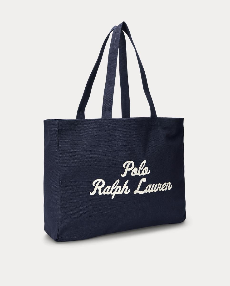 Mala Tipo Tote de Lona Fina com Logótipo Azul-marinho-4