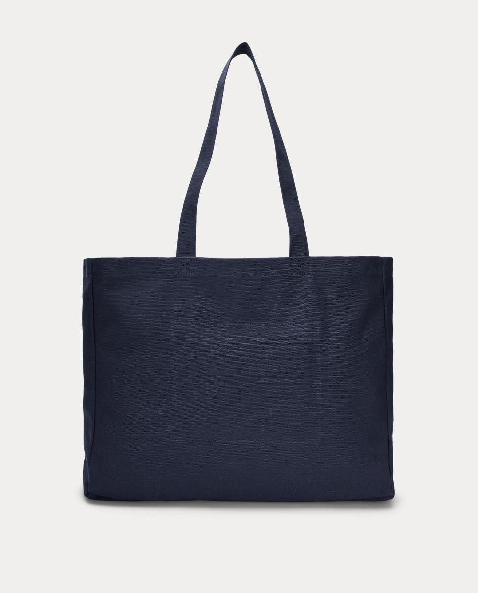 Mala Tipo Tote de Lona Fina com Logótipo Azul-marinho-5