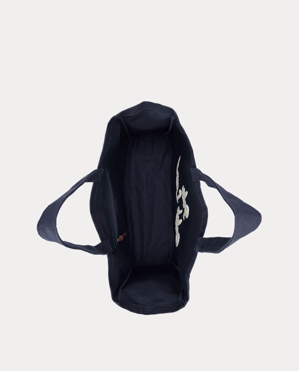 Mala Tipo Tote de Lona Fina com Logótipo Azul-marinho-6