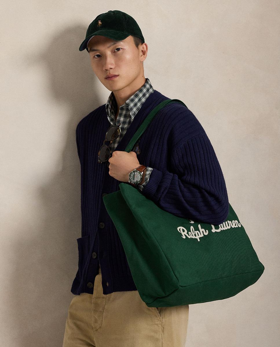 Mala Tipo Tote de Lona Fina com Bordado Verde-escuro-3