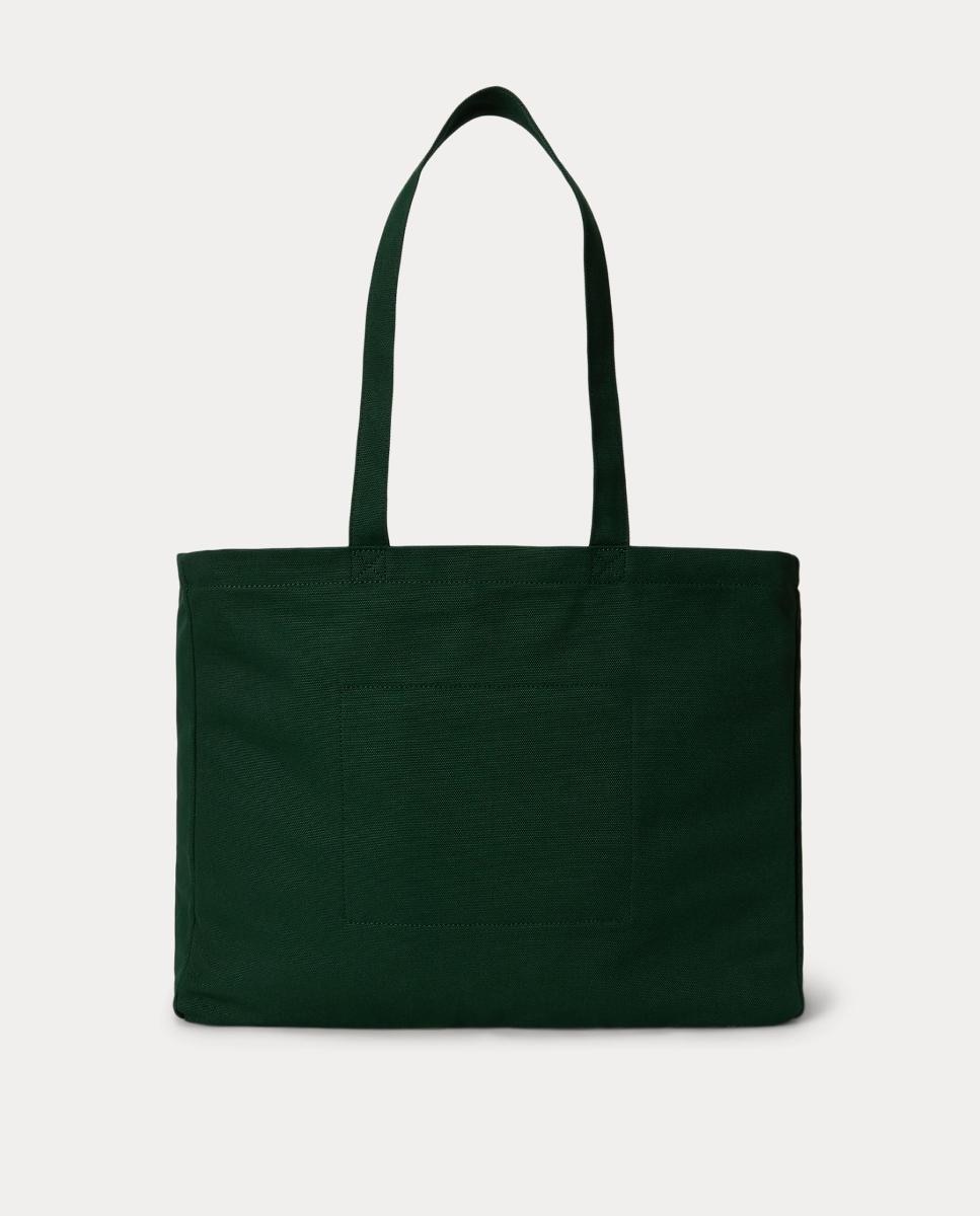 Mala Tipo Tote de Lona Fina com Bordado Verde-escuro-5
