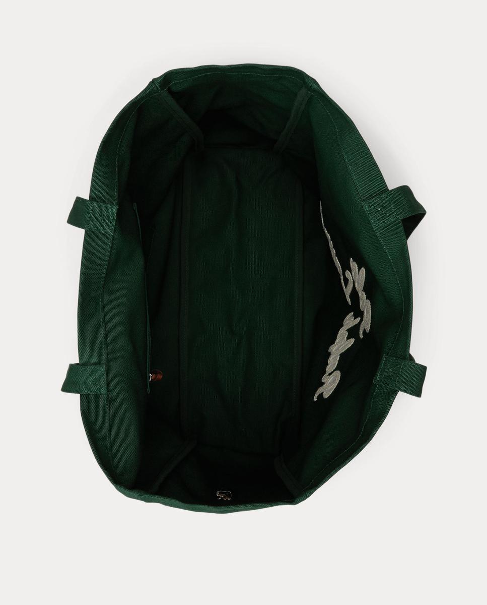 Mala Tipo Tote de Lona Fina com Bordado Verde-escuro-6