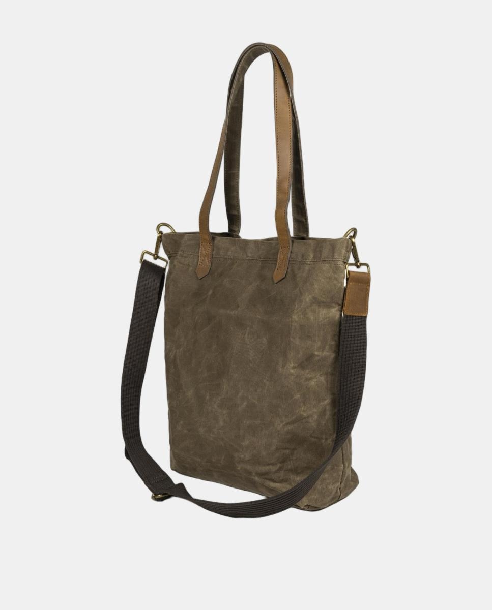 Mala Tipo tote Fabricada em Lona Engordurada e Detalhes em Pele Bovina. Verde-2