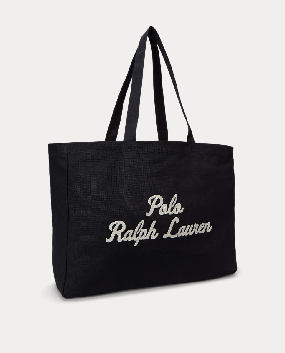 Mala Tipo Tote de Lona Fina com Bordado Preto-3