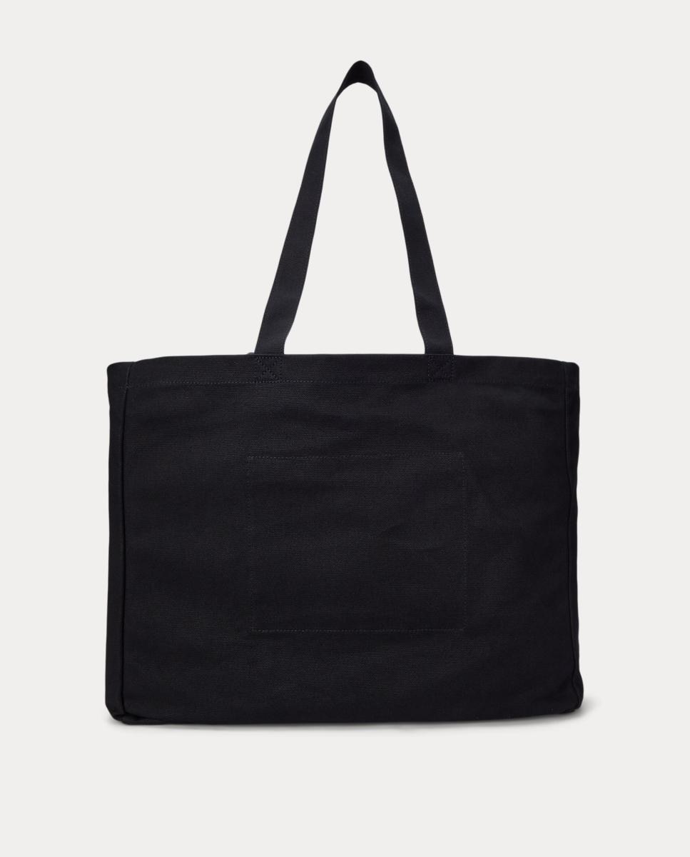 Mala Tipo Tote de Lona Fina com Bordado Preto-4