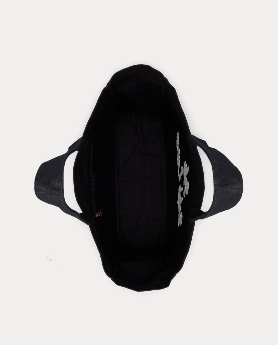 Mala Tipo Tote de Lona Fina com Bordado Preto-5