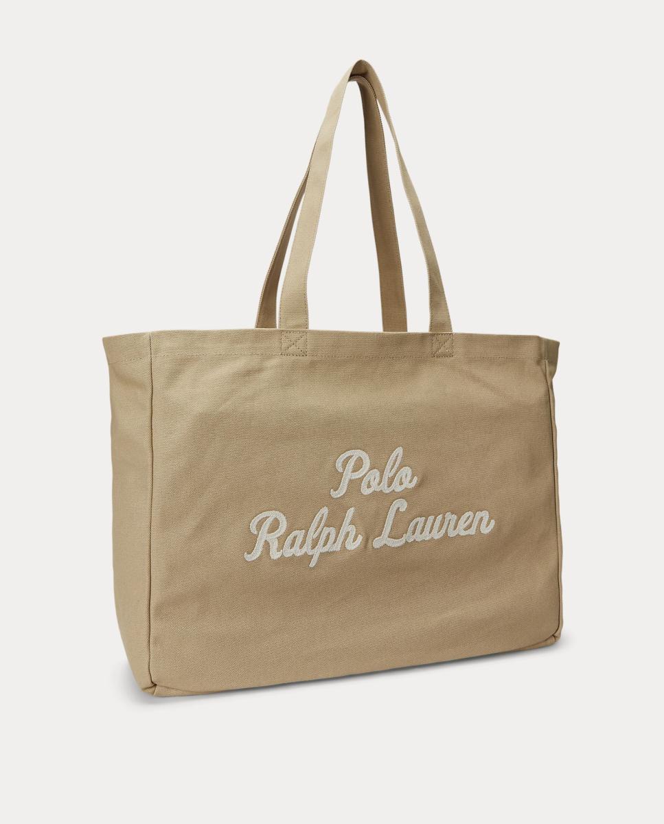 Mala Tipo Tote de Lona Fina com Bordado Castanho-claro-3