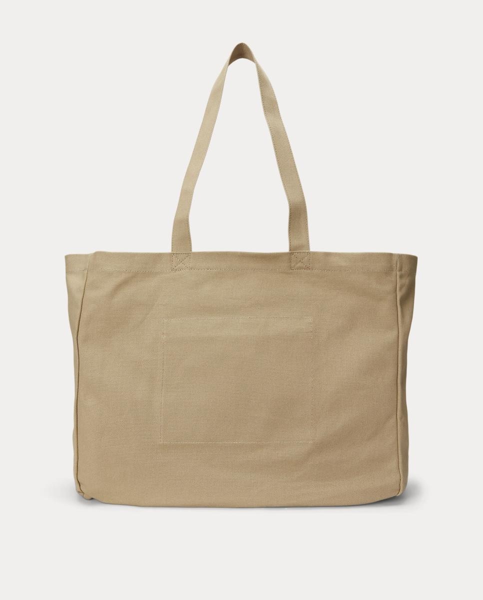 Mala Tipo Tote de Lona Fina com Bordado Castanho-claro-4