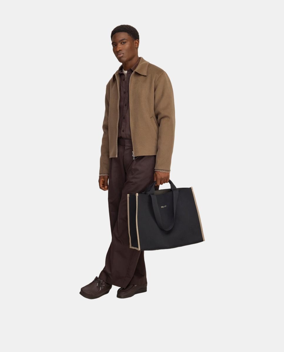 Mala Tipo Tote em Tecido Jacquard Preto-4
