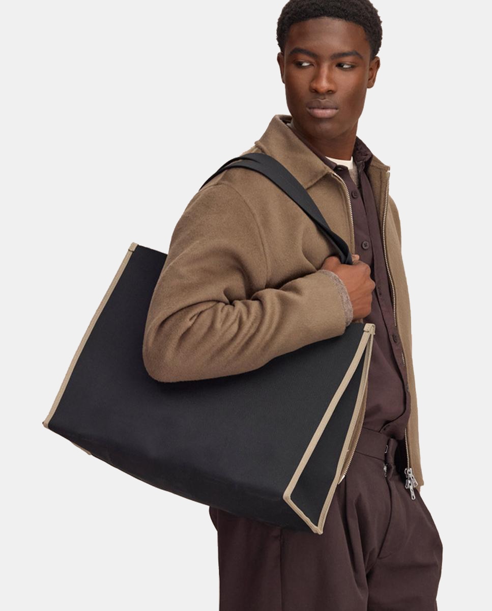 Mala Tipo Tote em Tecido Jacquard Preto-5