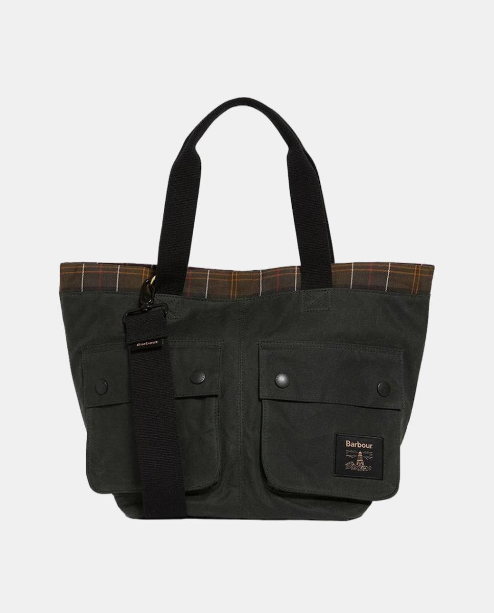 Imagen 0 de Bolso tote multibolsillos de algodón encerado Verde