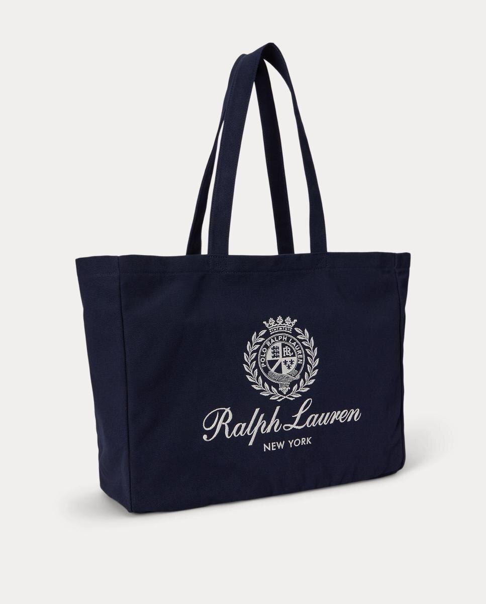 Mala Tipo Tote de Algodão com Escudo e Logótipo Azul-marinho-2