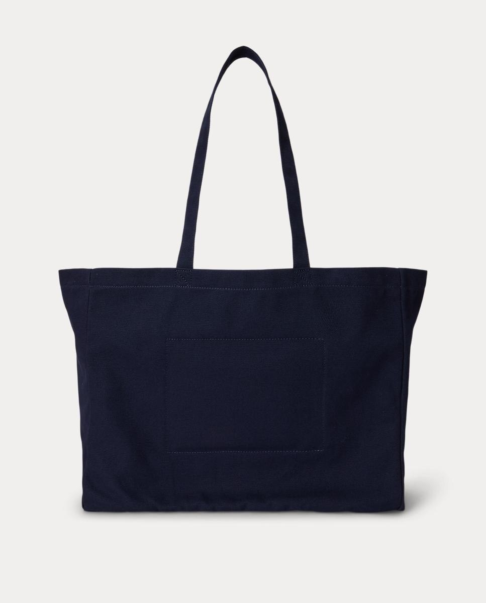 Mala Tipo Tote de Algodão com Escudo e Logótipo Azul-marinho-3