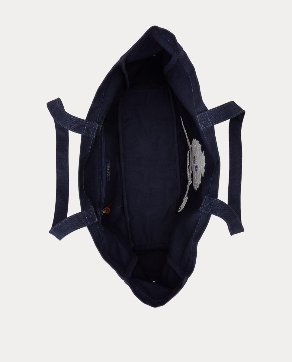 Mala Tipo Tote de Algodão com Escudo e Logótipo Azul-marinho-4