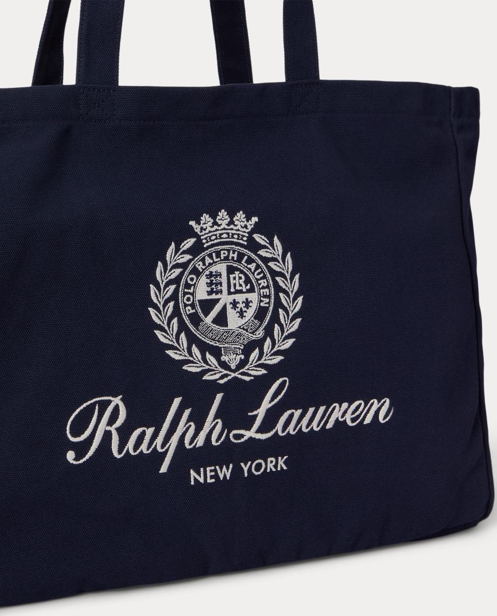 Mala Tipo Tote de Algodão com Escudo e Logótipo Azul-marinho-5